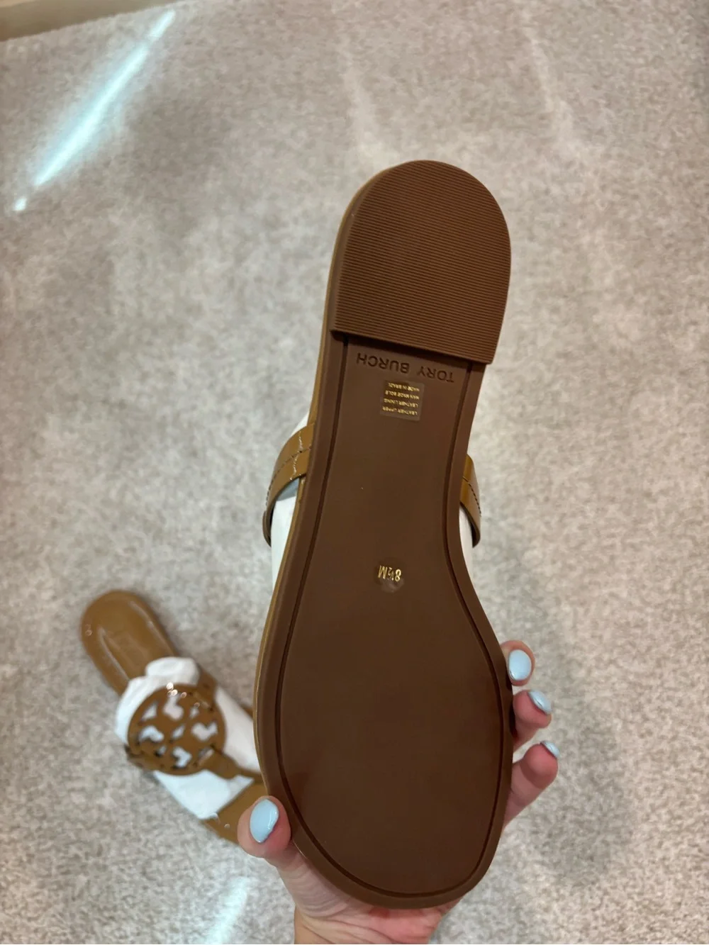 Tory Burch Cognac Brown Miller Logo Thong Sandals